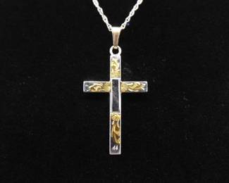 .925 Sterling Silver Vermeil Accented Cross Pendant Necklace