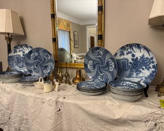 Collection of Japanese Blue & White Porcelain Platters & Bowls