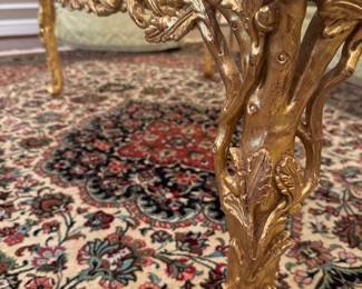 Rectangular Gold Gilt Carved Wood Coffee Table with Glass Top (51"W x 31"D x 18"H)
