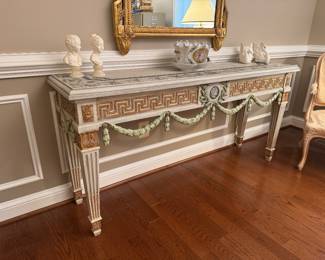 French Louis XVI Style Wooden Console Table (67"W x 17"D x 33"H)