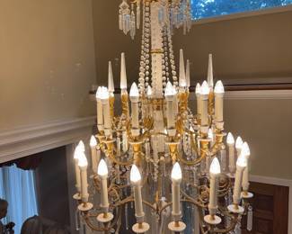 Louis XVI Style Gilt-Gold & Crystal Mult-tier Chandelier 