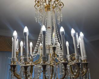 French Louis XIV Style Brass & Crystal Chandelier