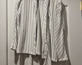 Women's Four Season Pin-Striped Blouse with Wrap Belt Size M