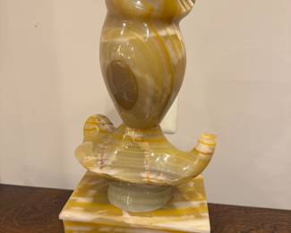 Vintage Mexican Onyx Hand Carved Owl Statue