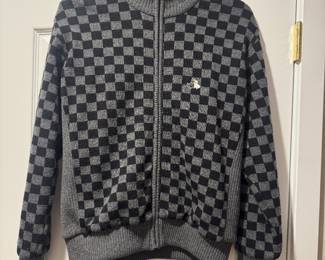 Men's Black & White Checkered Varsity Sweater Size M