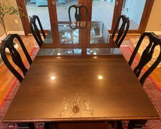 Ethan Allen Rectangular Dining Table with Glass Top Protective Covering (41-1/2"W x 30-1/2"H x 62"L with 4 Leaves 18"L each) & Ethan Allen Dining Chairs (24"W x 24"D x 41-1/2" Back Height - 4 Side Chairs & 2 Armchairs)  