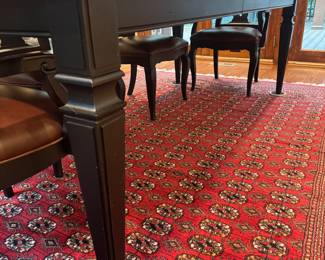 Ethan Allen Rectangular Dining Table with Glass Top Protective Covering (41-1/2"W x 30-1/2"H x 62"L with 4 Leaves 18"L each) & Ethan Allen Dining Chairs (24"W x 24"D x 41-1/2" Back Height - 4 Side Chairs & 2 Armchairs)  
