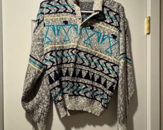 Vintage Knit Pullover Quarter-Button Mock Neck Sweater Size M