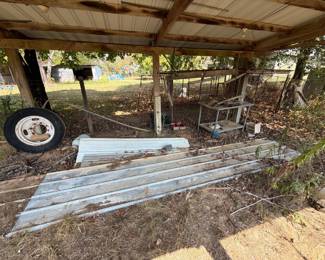 LOT OF SINGLE TREES, TIRE , ETC