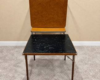 f Set of 3 Card Tables with Wood and Black MarbleLook Tops