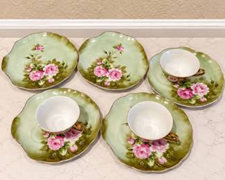hk Lefton Heritage Green Rose 3071 Tea Cup and Saucer Set Made in Japan