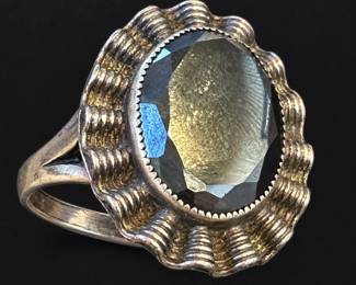 j Sterling Silver Large Faceted Smoky Gray Stone Cocktail Ring