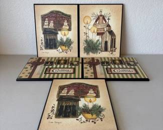 h Set of Five Vintage Christmas Wall Plaques