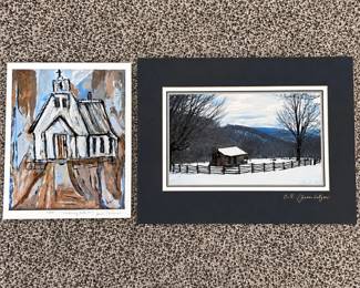 ar Sarah Thurman Wedding Bells 7250 Jean Setzer Signed Winter Cabin Art