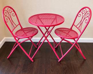 f 3Piece Pink Metal Folding Bistro Set with Table and Chairs