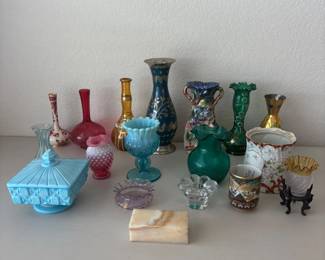 ld Assortment of 18 Decorative Vases and More Colorful and Intricately Designed Collection