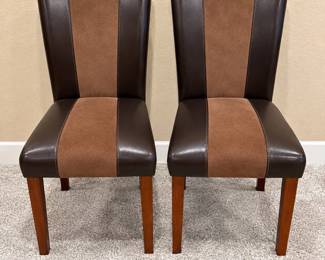 f 2 TwoTone Brown Leather and Fabric Dining Chairs