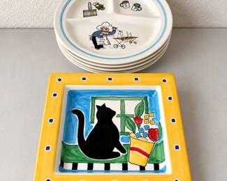 lk Themed Dishware Set Featuring Cat and Chef Designs