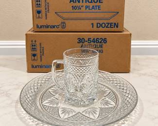 hk Luminarc Antique 10.25 Plate and 10 oz. Mug Set 12 Pieces Each
