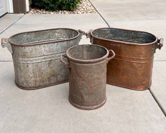g Vintage Metal Wash Tubs Bucket Lot Rochester Copper Boiler, Galvanized Tub Pail