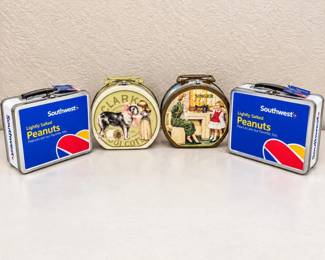 ld Southwest Airlines Assortment of Metal Lunch Boxes and Classic nostalgic Singer and Clark illuIllustrations