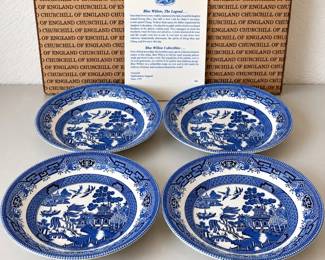 hk Set of 4 Churchill Blue Willow Soup Bowls 8 Inch Diameter
