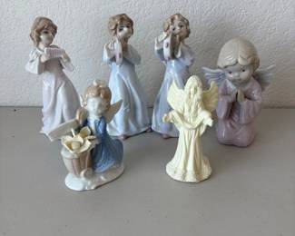 ld Lot of 6 Angel Figurines Including Textured Bell Angel