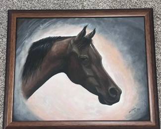 ar D.C.F. Heiney 1994 Signed Horse Portrait on Canvas Framed