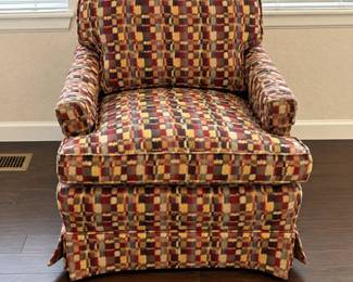 f Upholstered Club Armchair with Multicolored Geometric Pattern