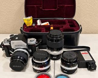 e Nikon F4 Camera Bundle with Flash, Multiple Lenses, and Carrying Case