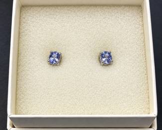j 925 Sterling Silver Blue Oval Gemstone Stud Earrings