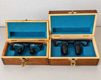 v Vintage Pair of Surgical Telescopes in Wooden Storage Boxes
