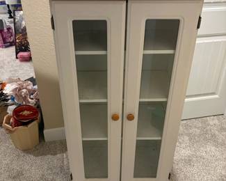 f Four Shelf White Display Cabinet with Glass Paneled Doors