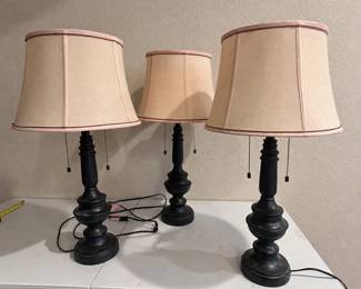 ld Matching Set of 3 Traditional Black Table Lamps