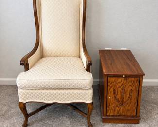 f Lane Wood Storage Cabinet Side Table Upholstered HighBack Armchair