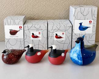 hd Set of Four Oiva Toikka Bird Sculptures by Iittala Finland with Original Boxes