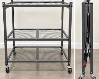 f Dark Gray Folding 3Tier Commercial Rolling Rack on Casters