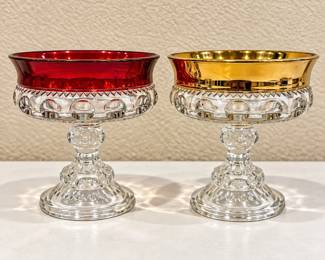hd Pair of Kings Crown Ruby and Gold Candy Dishes