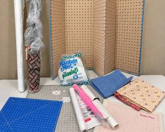 b Large Quilting Sewing Supply Lot Cutting Mats, Fabric, Pattern Board, Vinyl Pillow Form