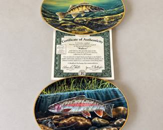 hd Bradford Exchange Walleye and Rainbow Trout Collector Plates Set COA