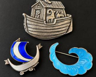 j Sterling Silver Enamel Brooch Lot Norway Scandinavian Style 32g