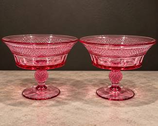 hk Set of 2 Pink Crystal Kitchen Decor Pedestal Bowls