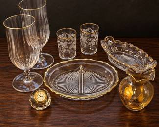 hd Vintage GoldTrimmed Glass Crystal Decorative Lot