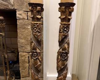 PR CARVED WOOD CANDLESTICKS
