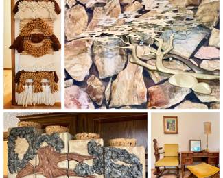 6' Woven Wall art, Bijan Bronze Tree, Studio Pottery Cannister set