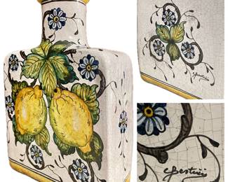 Bertini Italian Majolica Large Pottery bottle vase with Lemons motif 