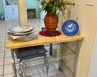 kitchen cart butcher block top on wheels
