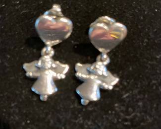 James Avery small earrings heart with angel, sterling