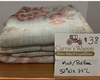 Curtains 32 x 84 Inches Mint Rose Colors