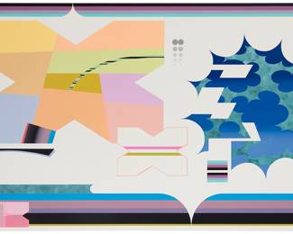 2264 Philip Argent (b. 1962) "Space Debris," 2000-2001 Acrylic on canvas Signed and dated in pencil, verso: Philip Argent / 2001; signed again, titled, and dated "2000-2001" in ink on the stretcher 50 1/8 x 70 1/8 in. Estimate: $1,500 - $2,500